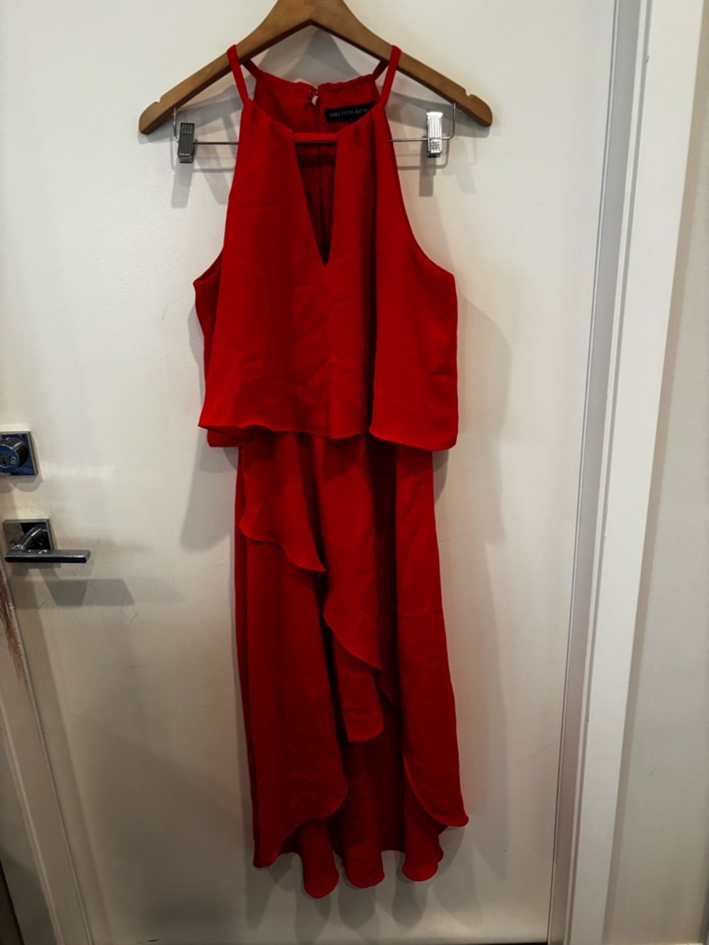 Saks Fifth Avenue Red High-Low Ruffle Halter Dress